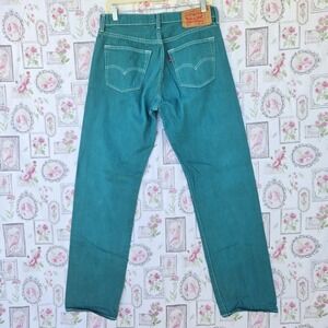 Levi's 501 Jeans W34 L34 Teal Green Denim‎ Button Fly Straight Leg Red Tab